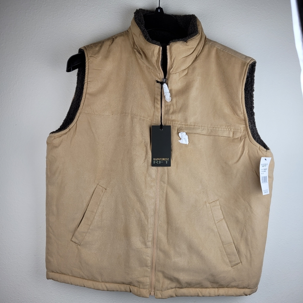Rainforest Faux Micro Suede Faux Shearling Lined Vest size L